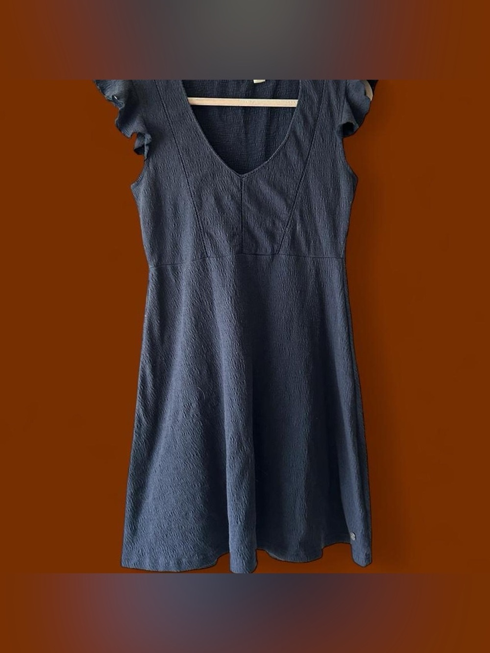 Roxy Navy V-Neck Mini Dress with Flutter Sleeves